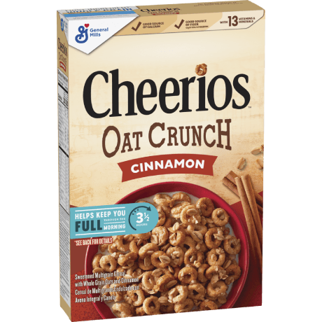 Cheerios cinnamon oat crunch cereal, front of package