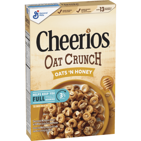 Cheerios oats and honey oat crunch cereal, front of package