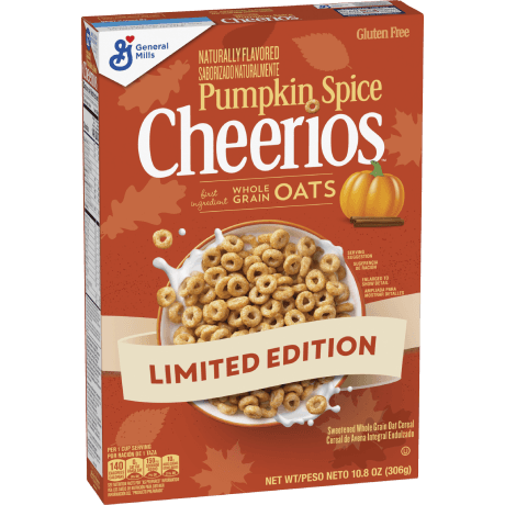 Pumpkin Spice Cheerios cereal, frente del producto.