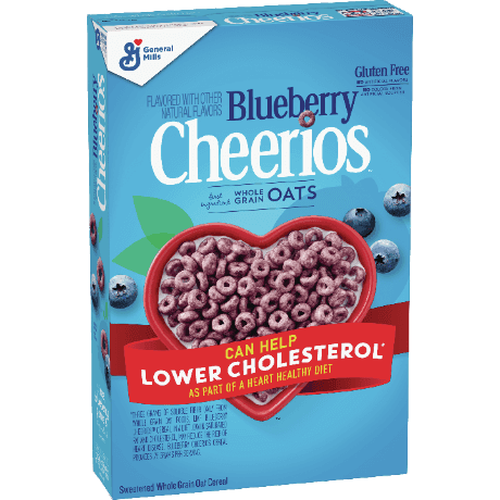Blueberry Cheerios cereal, frente del producto.
