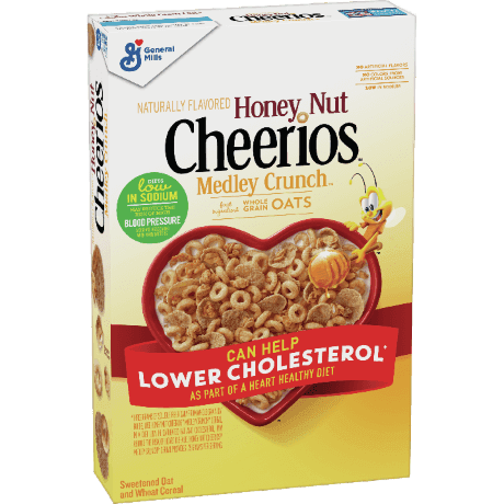 Honey Nut Cheerios Medley Crunch cereal, frente del producto.