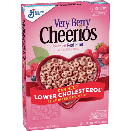 Very berry cheerios with real fruit, front of package